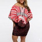 Custom Dolphins Off Shoulder Short Dress Dolphin Warrior Polynesia Islander Rugby Mascot