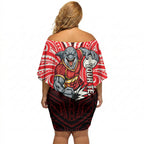 Custom Dolphins Off Shoulder Short Dress Dolphin Warrior Polynesia Islander Rugby Mascot