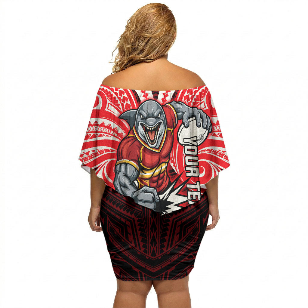 Custom Dolphins Off Shoulder Short Dress Dolphin Warrior Polynesia Islander Rugby Mascot