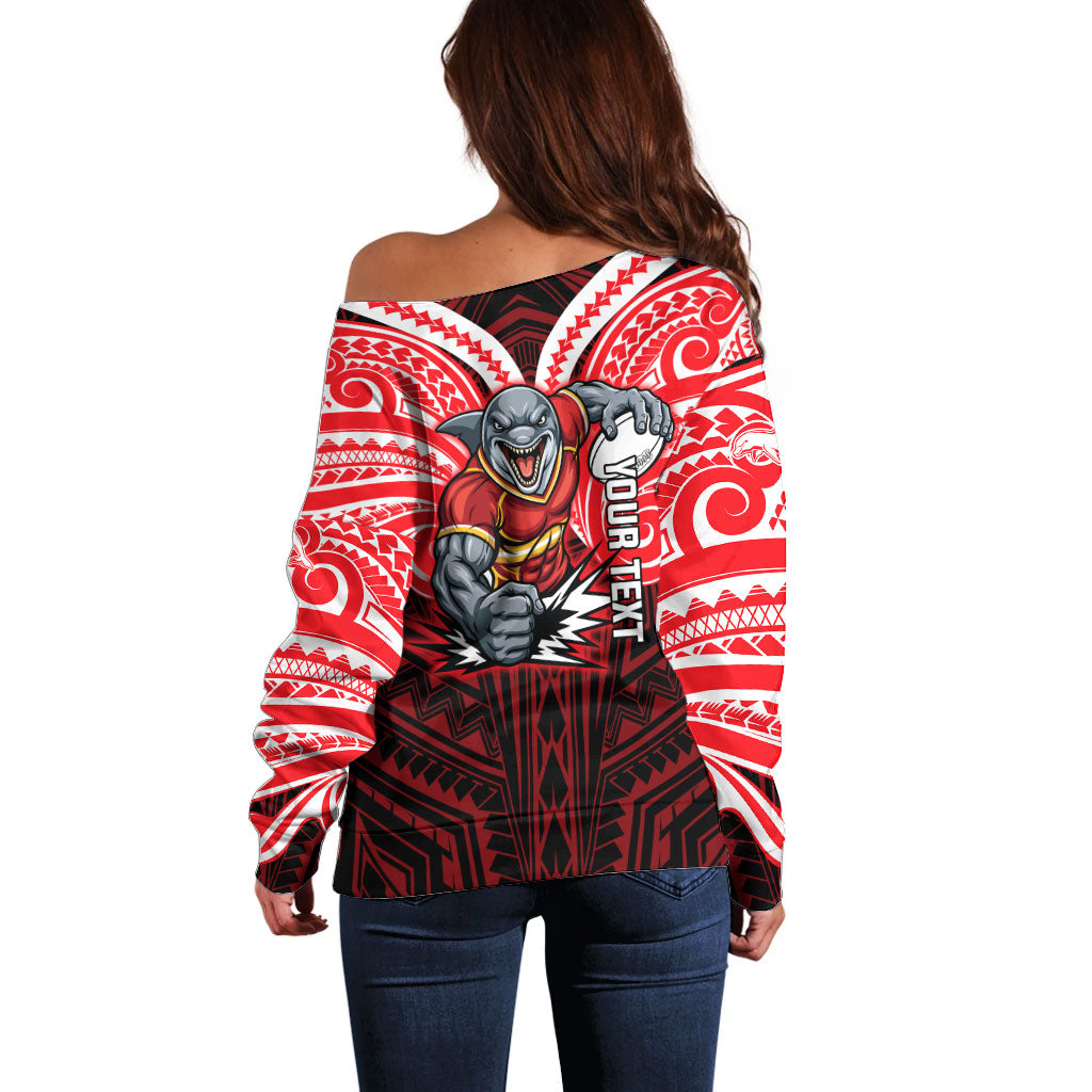 Custom Dolphins Off Shoulder Sweater Dolphin Warrior Polynesia Islander Rugby Mascot