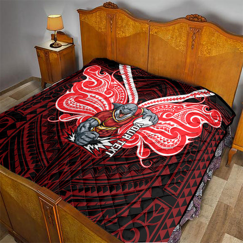 Custom Dolphins Quilt Dolphin Warrior Polynesia Islander Rugby Mascot