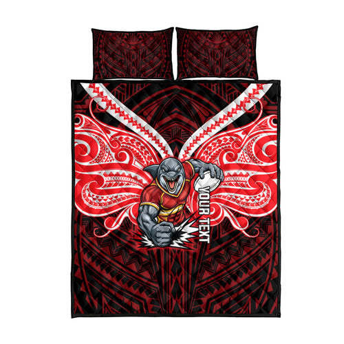 Custom Dolphins Quilt Bed Set Dolphin Warrior Polynesia Islander Rugby Mascot