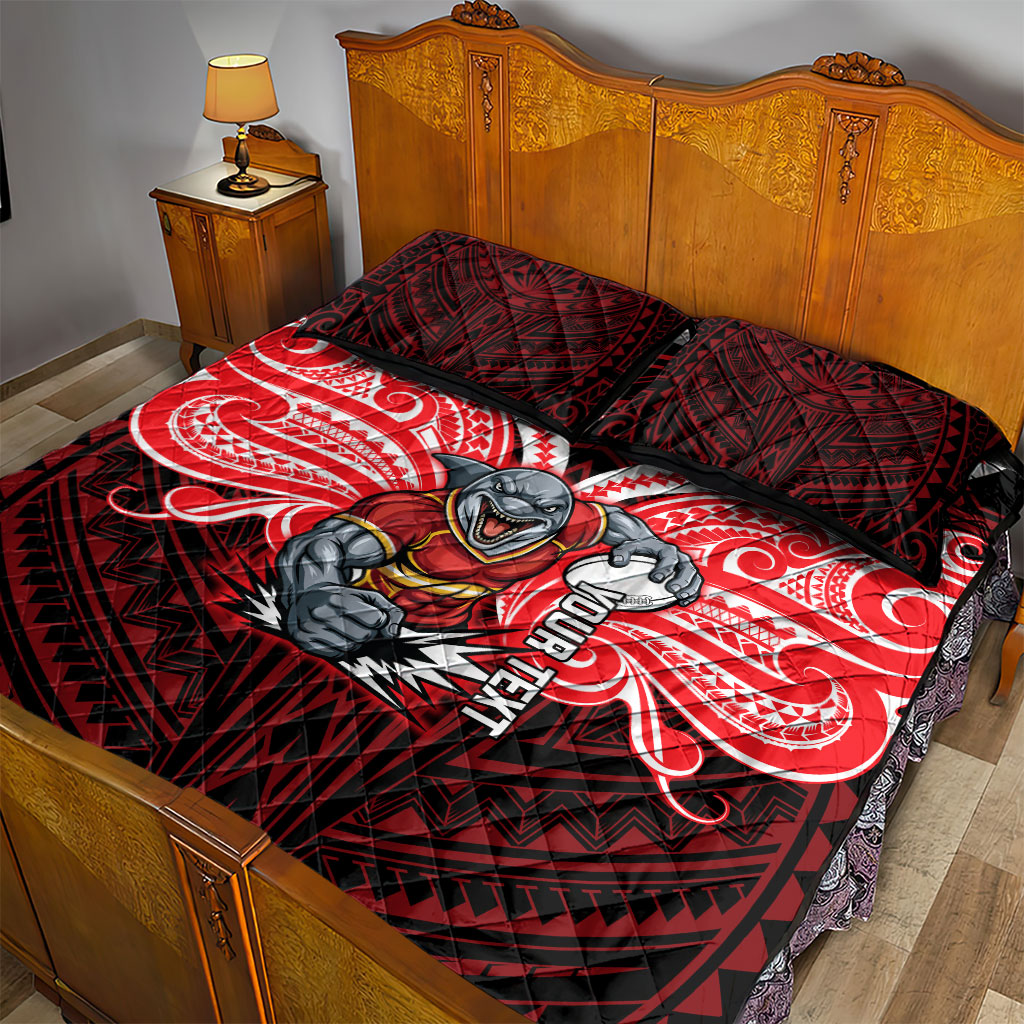 Custom Dolphins Quilt Bed Set Dolphin Warrior Polynesia Islander Rugby Mascot