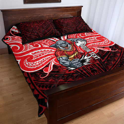 Custom Dolphins Quilt Bed Set Dolphin Warrior Polynesia Islander Rugby Mascot