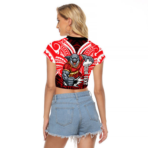 Custom Dolphins Raglan Cropped T Shirt Dolphin Warrior Polynesia Islander Rugby Mascot