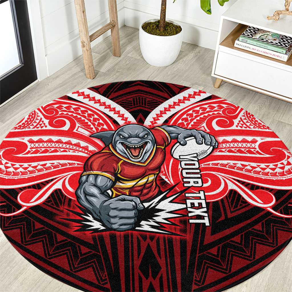 Custom Dolphins Round Carpet Dolphin Warrior Polynesia Islander Rugby Mascot