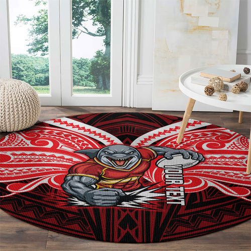 Custom Dolphins Round Carpet Dolphin Warrior Polynesia Islander Rugby Mascot