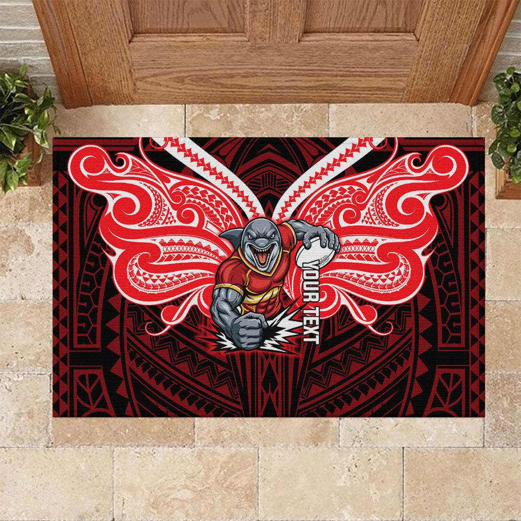 Custom Dolphins Rubber Doormat Dolphin Warrior Polynesia Islander Rugby Mascot