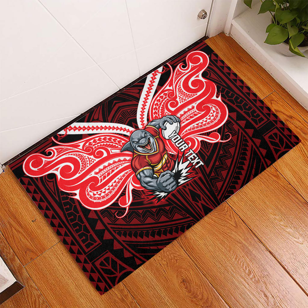 Custom Dolphins Rubber Doormat Dolphin Warrior Polynesia Islander Rugby Mascot
