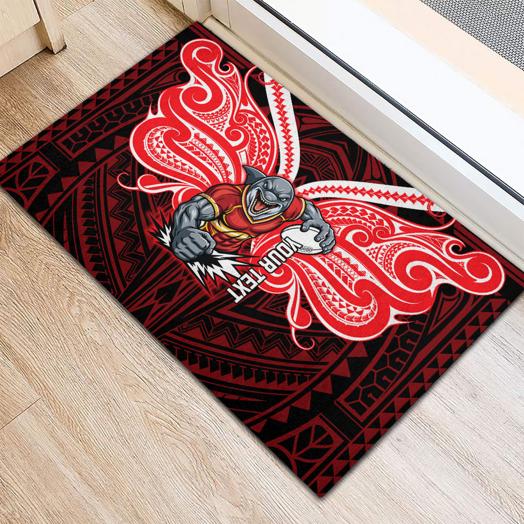 Custom Dolphins Rubber Doormat Dolphin Warrior Polynesia Islander Rugby Mascot
