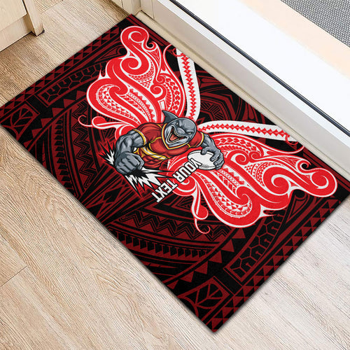 Custom Dolphins Rubber Doormat Dolphin Warrior Polynesia Islander Rugby Mascot