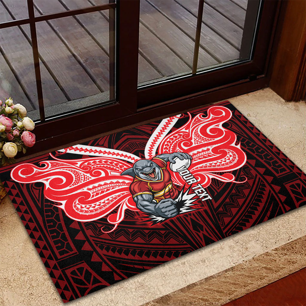 Custom Dolphins Rubber Doormat Dolphin Warrior Polynesia Islander Rugby Mascot