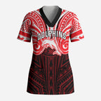 Custom Dolphins Scrub Top Dolphin Warrior Polynesia Islander Rugby Mascot