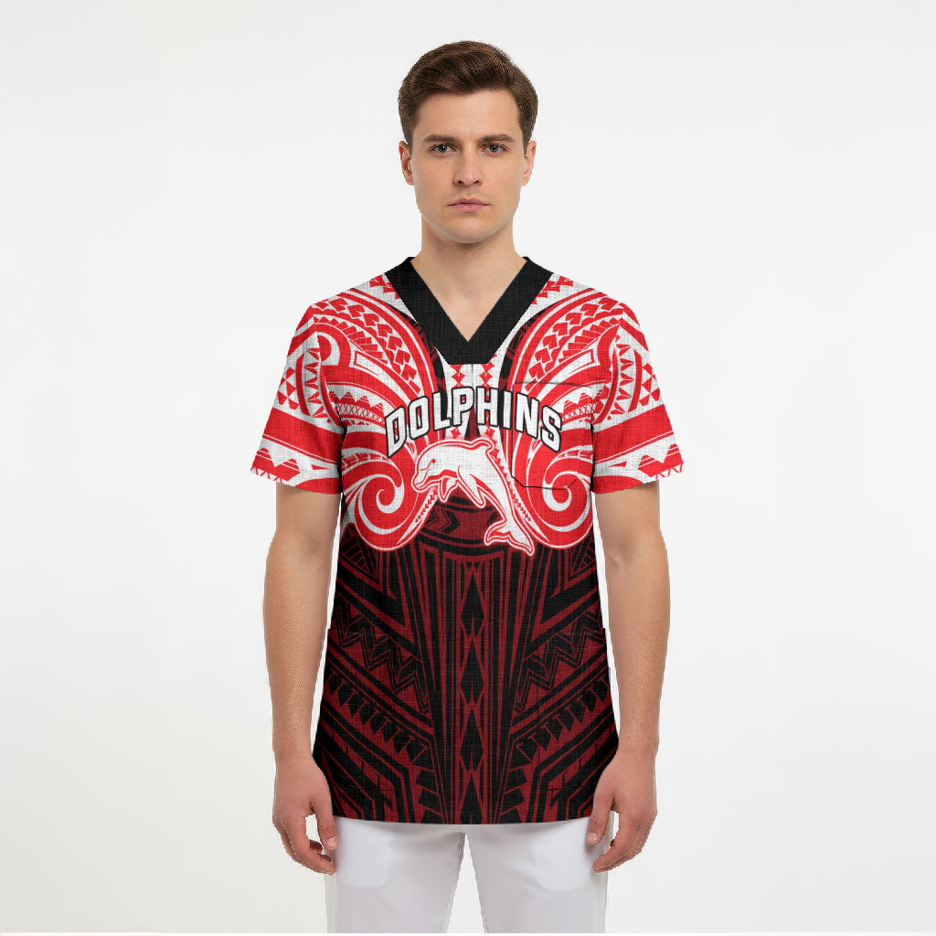 Custom Dolphins Scrub Top Dolphin Warrior Polynesia Islander Rugby Mascot