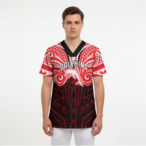 Custom Dolphins Scrub Top Dolphin Warrior Polynesia Islander Rugby Mascot