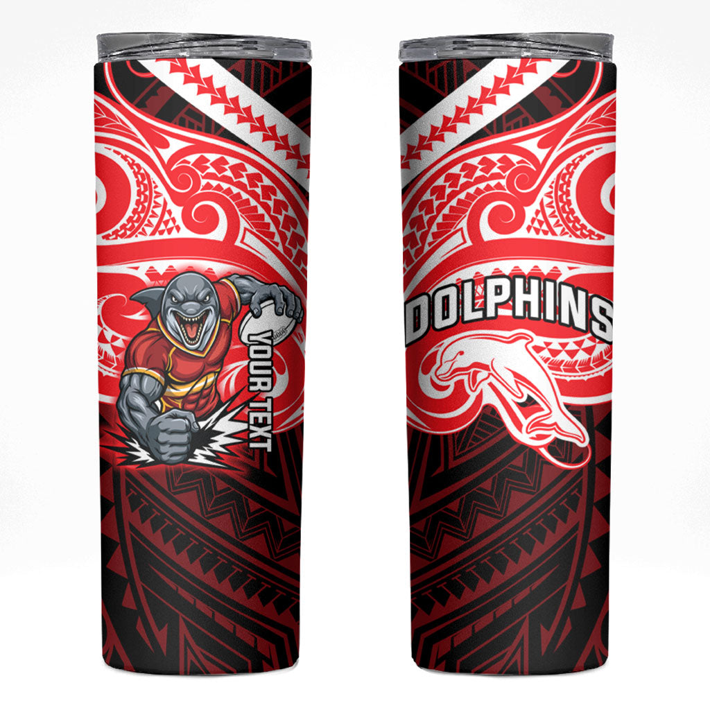 Custom Dolphins Skinny Tumbler Dolphin Warrior Polynesia Islander Rugby Mascot