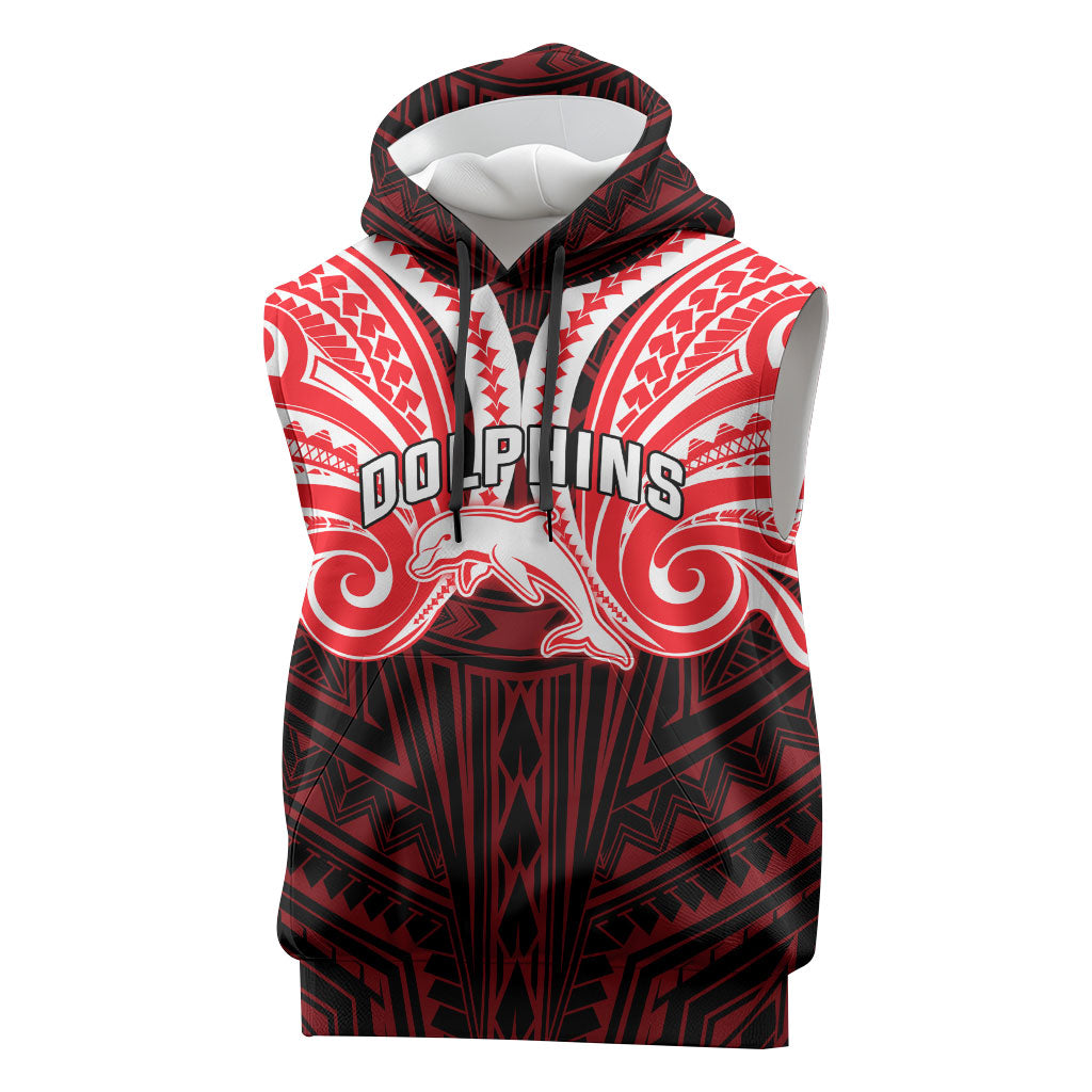 Custom Dolphins Sleeveless Hoodie Dolphin Warrior Polynesia Islander Rugby Mascot