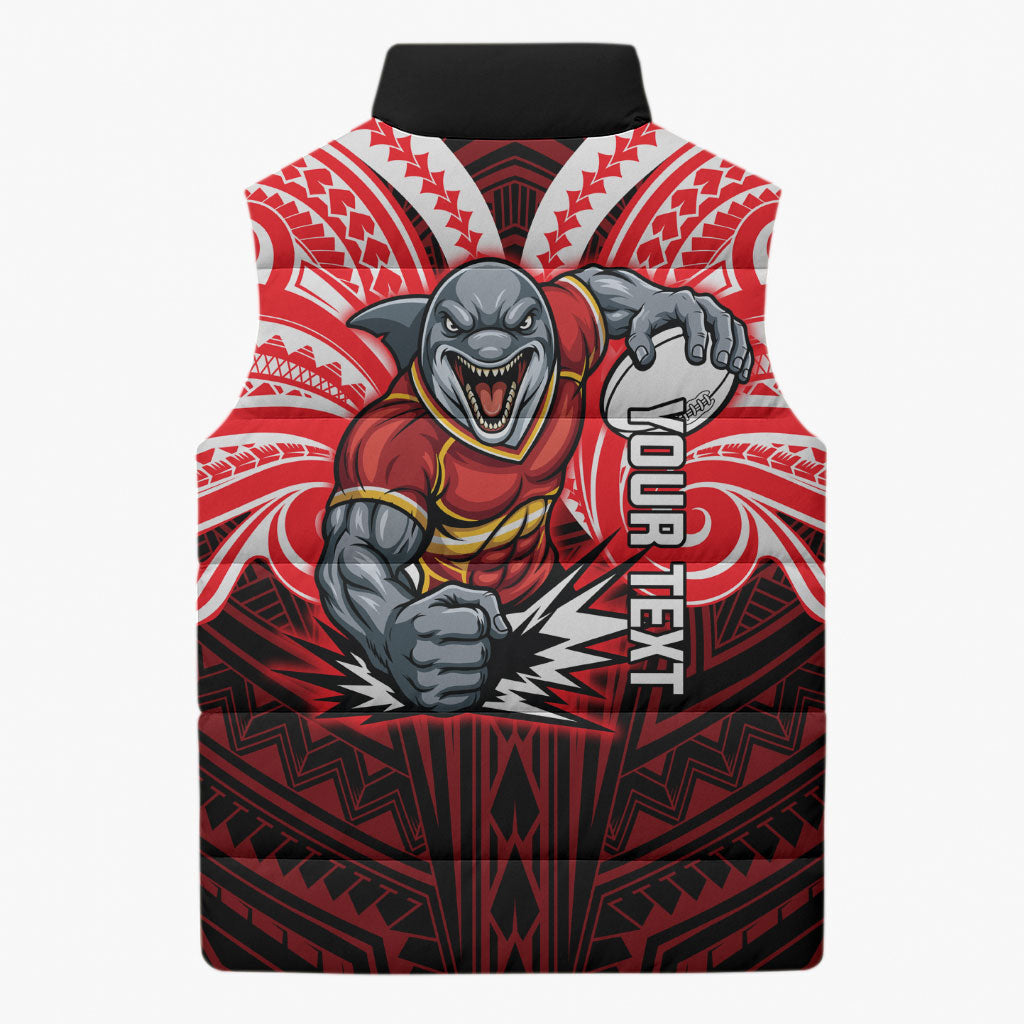 Custom Dolphins Sleeveless Puffer Jacket Dolphin Warrior Polynesia Islander Rugby Mascot
