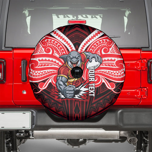 Custom Dolphins Spare Tire Cover Dolphin Warrior Polynesia Islander Rugby Mascot