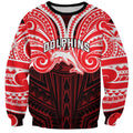 Custom Dolphins Sweatshirt Dolphin Warrior Polynesia Islander Rugby Mascot