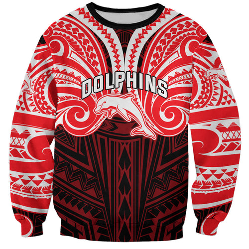 Custom Dolphins Sweatshirt Dolphin Warrior Polynesia Islander Rugby Mascot