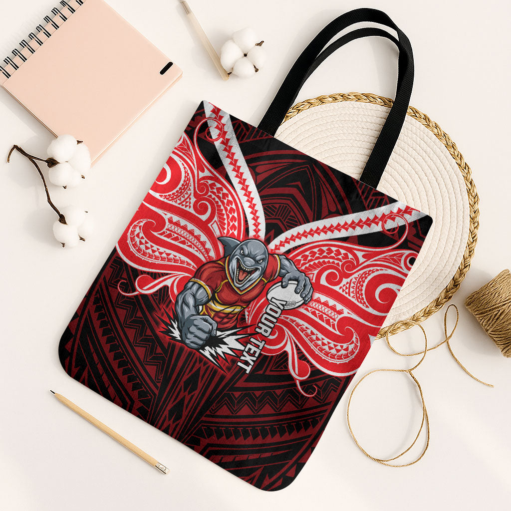 Custom Dolphins Tote Bag Dolphin Warrior Polynesia Islander Rugby Mascot