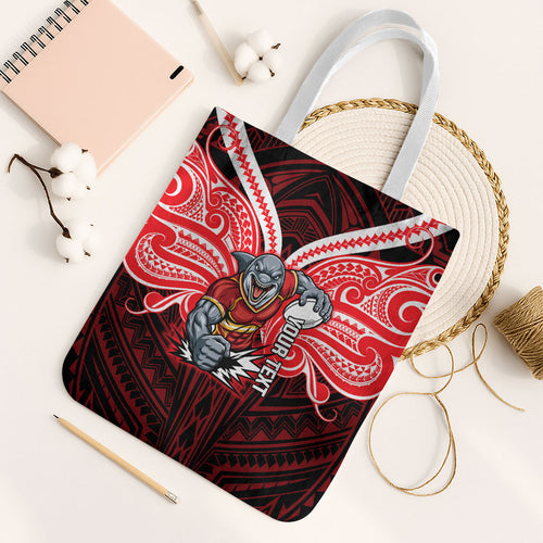 Custom Dolphins Tote Bag Dolphin Warrior Polynesia Islander Rugby Mascot
