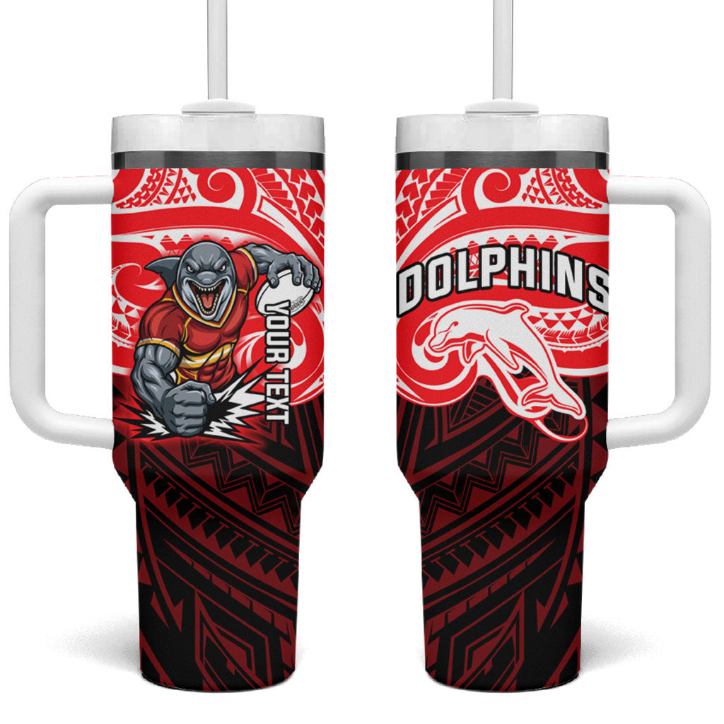 Custom Dolphins Tumbler With Handle Dolphin Warrior Polynesia Islander Rugby Mascot