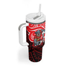 Custom Dolphins Tumbler With Handle Dolphin Warrior Polynesia Islander Rugby Mascot