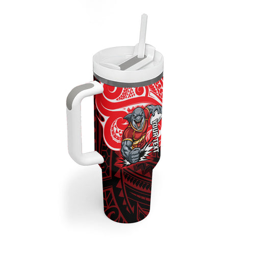 Custom Dolphins Tumbler With Handle Dolphin Warrior Polynesia Islander Rugby Mascot
