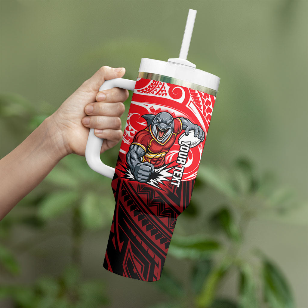 Custom Dolphins Tumbler With Handle Dolphin Warrior Polynesia Islander Rugby Mascot