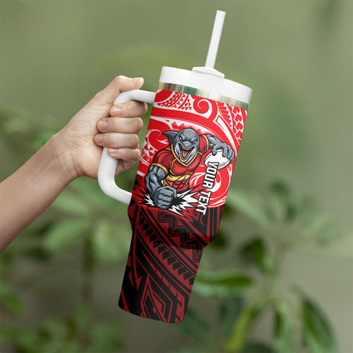 Custom Dolphins Tumbler With Handle Dolphin Warrior Polynesia Islander Rugby Mascot