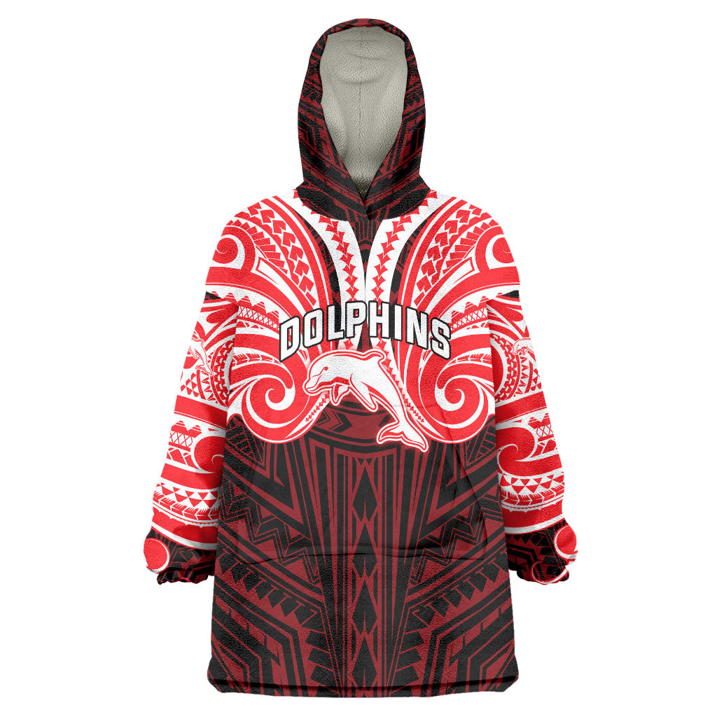 Custom Dolphins Wearable Blanket Hoodie Dolphin Warrior Polynesia Islander Rugby Mascot