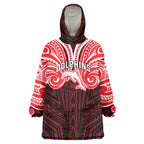 Custom Dolphins Wearable Blanket Hoodie Dolphin Warrior Polynesia Islander Rugby Mascot