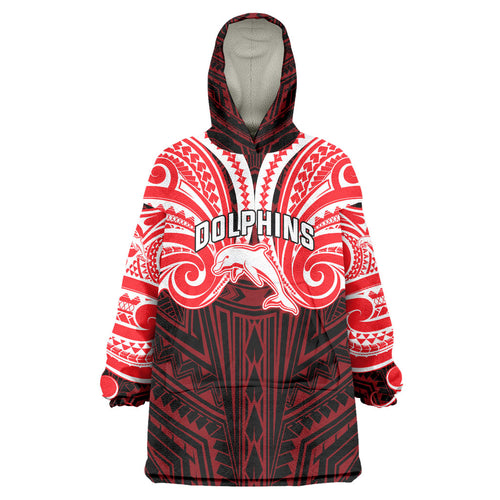 Custom Dolphins Wearable Blanket Hoodie Dolphin Warrior Polynesia Islander Rugby Mascot