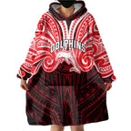 Custom Dolphins Wearable Blanket Hoodie Dolphin Warrior Polynesia Islander Rugby Mascot