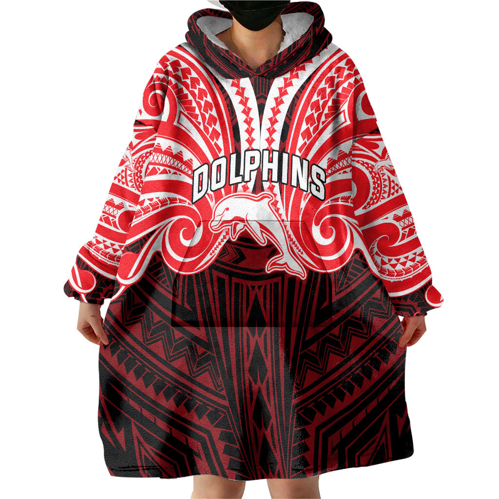 Custom Dolphins Wearable Blanket Hoodie Dolphin Warrior Polynesia Islander Rugby Mascot