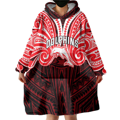 Custom Dolphins Wearable Blanket Hoodie Dolphin Warrior Polynesia Islander Rugby Mascot