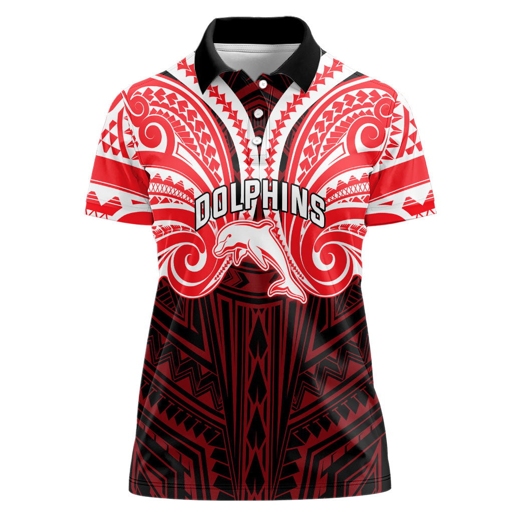 Custom Dolphins Women Polo Shirt Dolphin Warrior Polynesia Islander Rugby Mascot