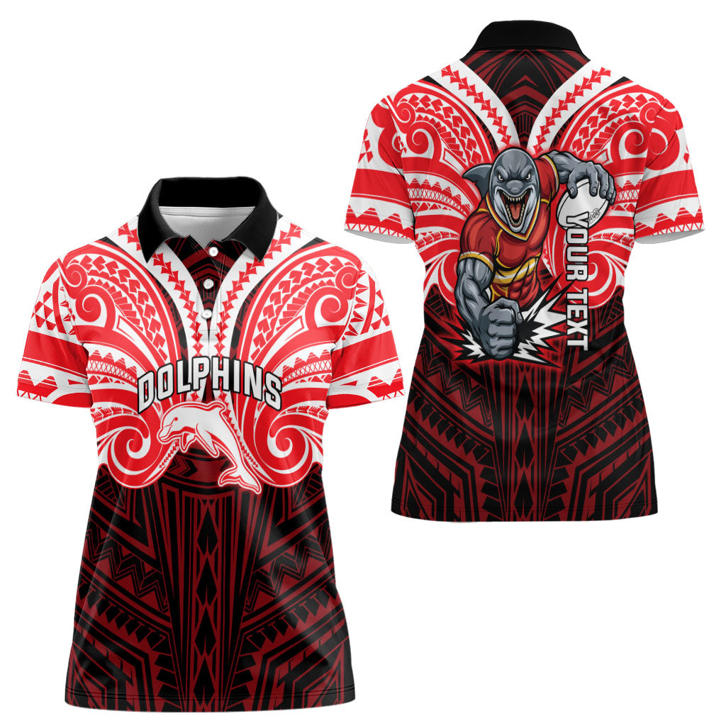 Custom Dolphins Women Polo Shirt Dolphin Warrior Polynesia Islander Rugby Mascot