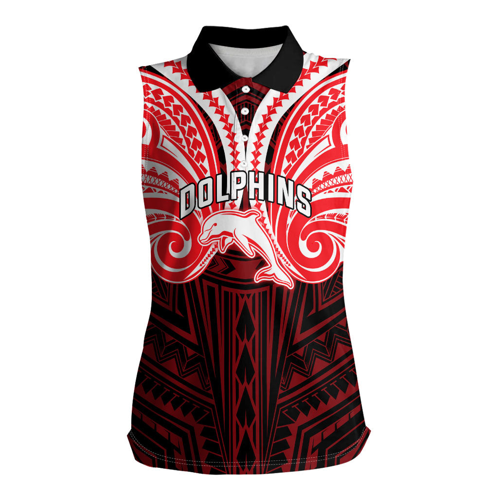Custom Dolphins Women Sleeveless Polo Shirt Dolphin Warrior Polynesia Islander Rugby Mascot
