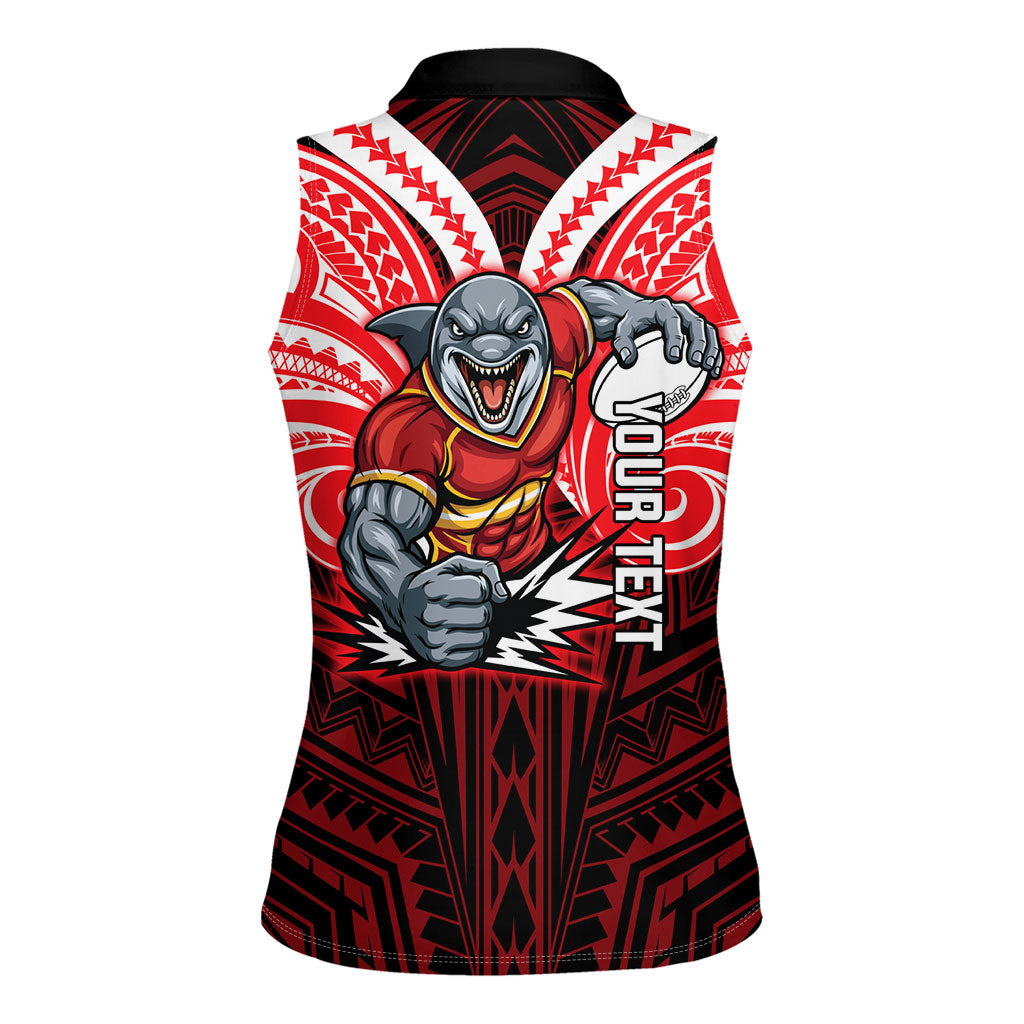 Custom Dolphins Women Sleeveless Polo Shirt Dolphin Warrior Polynesia Islander Rugby Mascot
