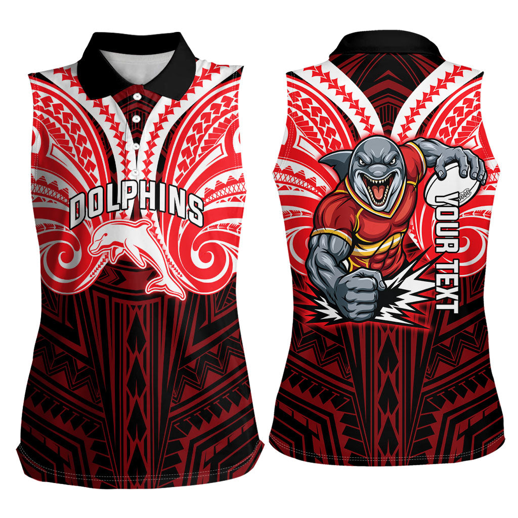 Custom Dolphins Women Sleeveless Polo Shirt Dolphin Warrior Polynesia Islander Rugby Mascot