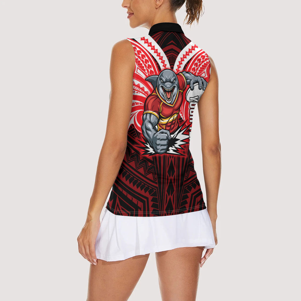 Custom Dolphins Women Sleeveless Polo Shirt Dolphin Warrior Polynesia Islander Rugby Mascot