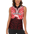 Custom Dolphins Women Sleeveless Polo Shirt Dolphin Warrior Polynesia Islander Rugby Mascot