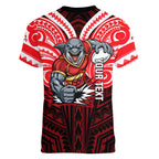 Custom Dolphins Women V-Neck T-Shirt Dolphin Warrior Polynesia Islander Rugby Mascot