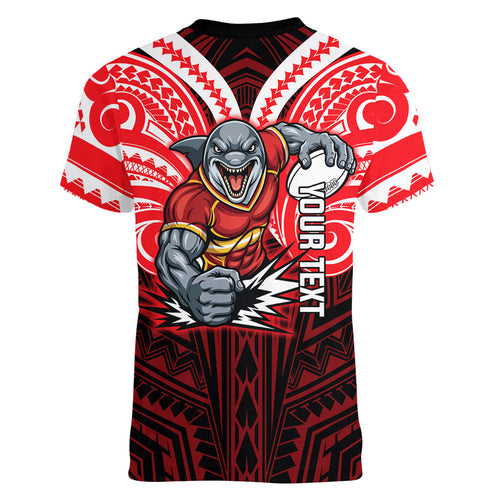 Custom Dolphins Women V-Neck T-Shirt Dolphin Warrior Polynesia Islander Rugby Mascot