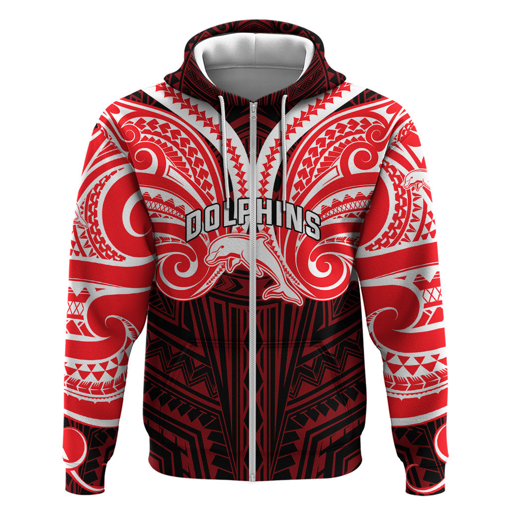 Custom Dolphins Zip Hoodie Dolphin Warrior Polynesia Islander Rugby Mascot