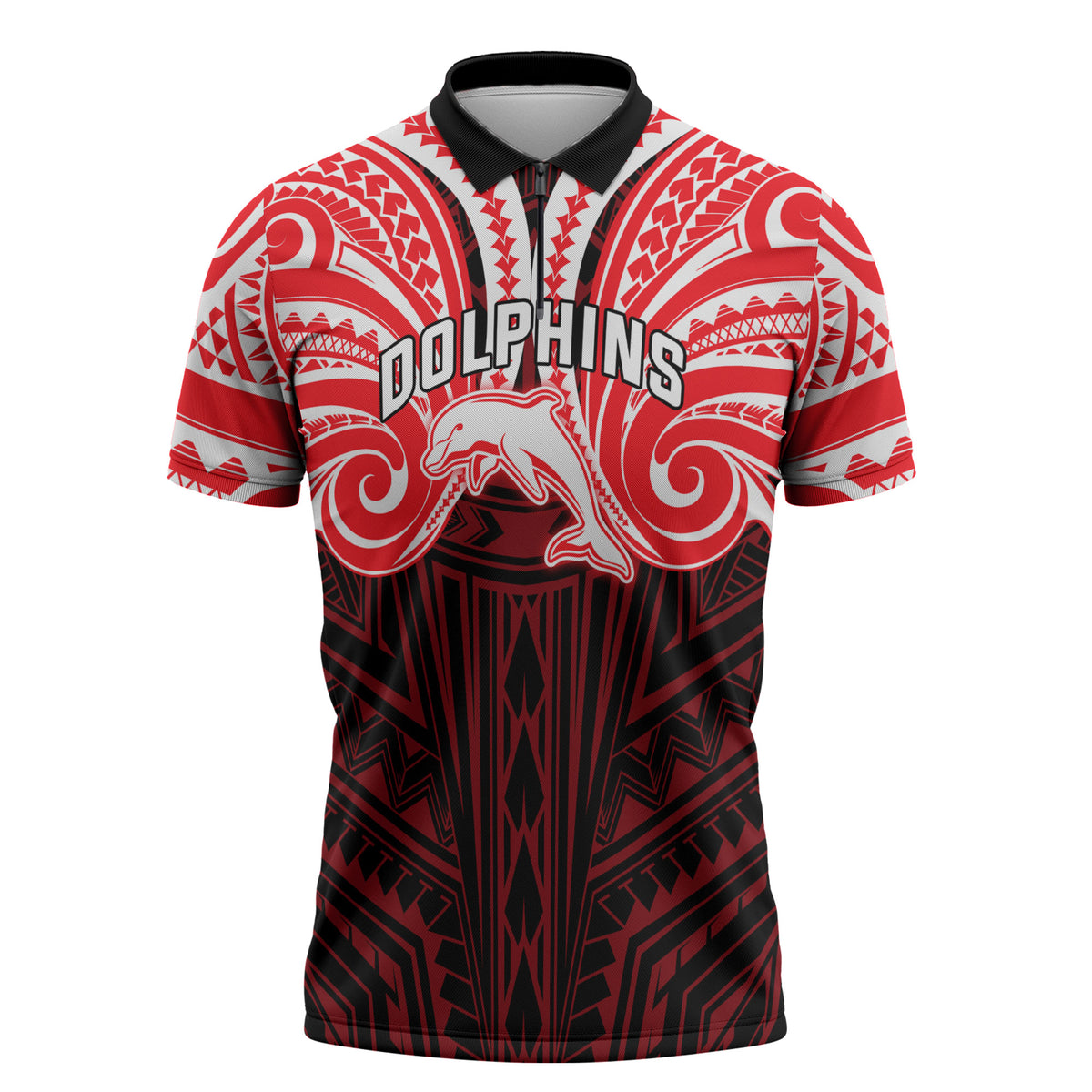 Custom Dolphins Zipper Polo Shirt Dolphin Warrior Polynesia Islander Rugby Mascot
