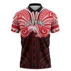 Custom Dolphins Zipper Polo Shirt Dolphin Warrior Polynesia Islander Rugby Mascot